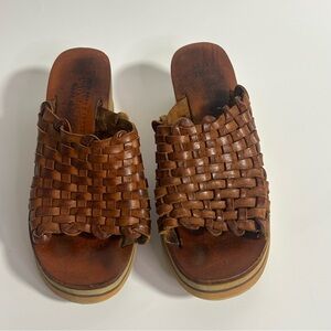Super Chic BOHO FANFARE Vintage Woven Wedge Sandals Women’s 5.5 Wood Sole 70’s